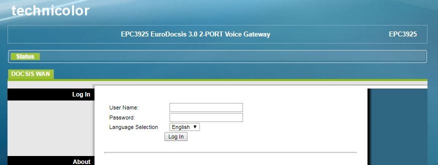 Cisco modem user interface