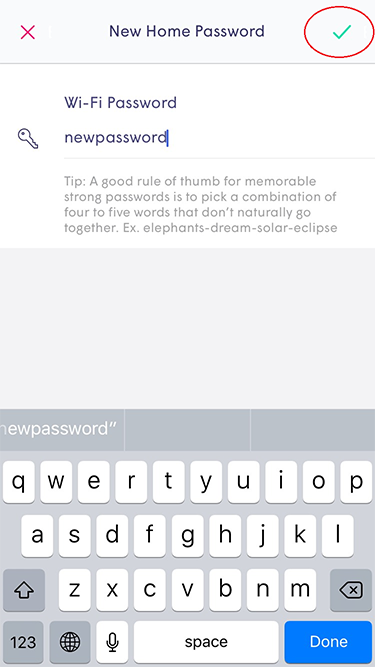 Plume App - new home password check mark