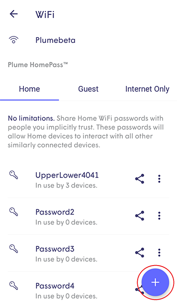 Plume App - New home password