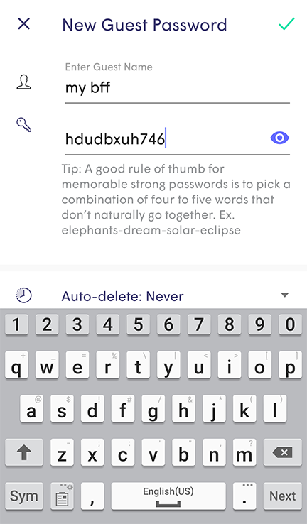 Plume App - setting new guest password