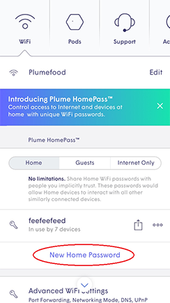 Plume App - New home password