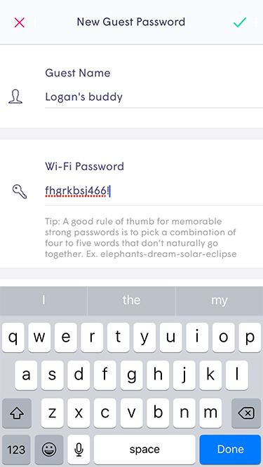 Plume App - New guest name and password