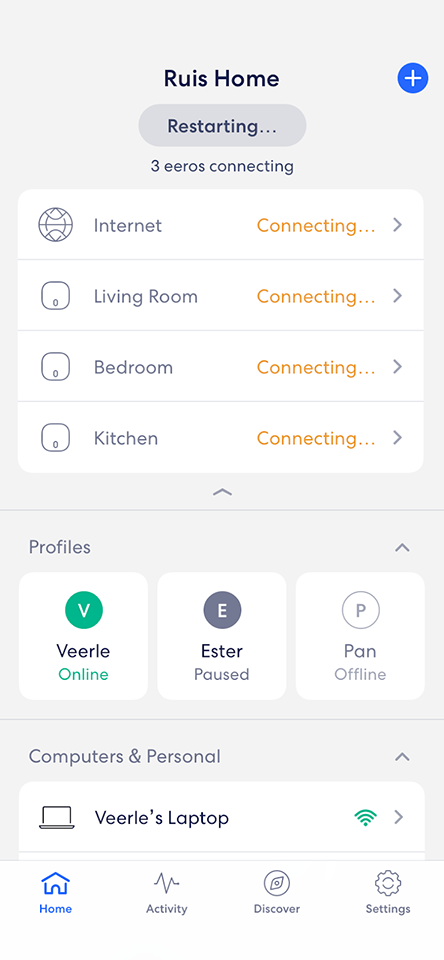 eero app - devices connecting