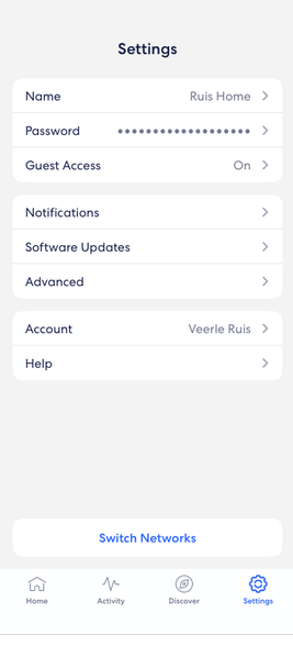 Eero app settings screen