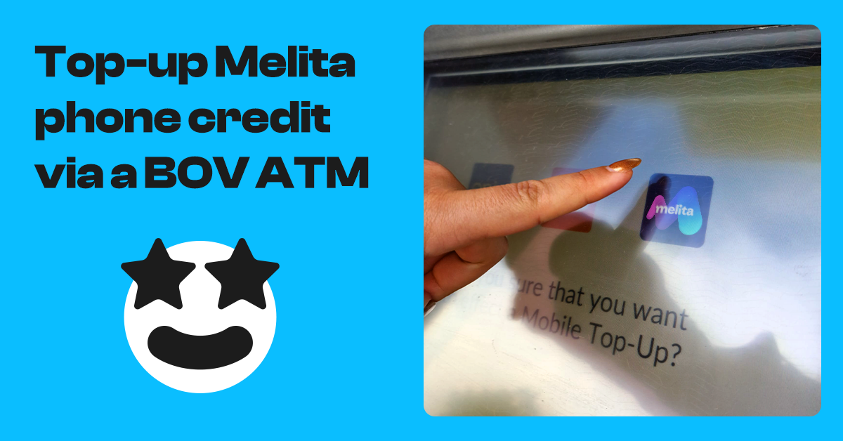 Topup Melita phone credit via a BOV ATM Melita Malta